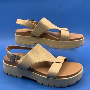 Vionic Alondra Lug Sandals Women's Gold Leather Strappy Chunky Heel - Size 6